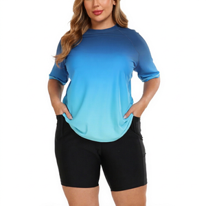 Maillots de bain pour femmes, ensemble 2 pièces, chemise de bain à manches courtes et short, maillot de bain pour femme, Rash Guard - Product Image 1