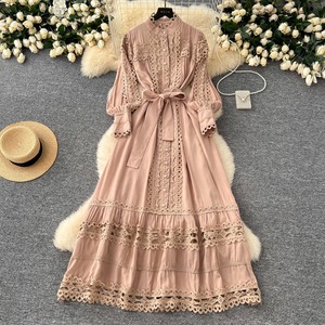 Robe longue corset à col montant et manches longues, style royal français, en dentelle, pour femme, qualité supérieure - Product Image 6