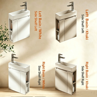 Meuble-lavabo mural compact et étroit pour salle de bain, avec vasque intégrée et étagère latérale ouverte