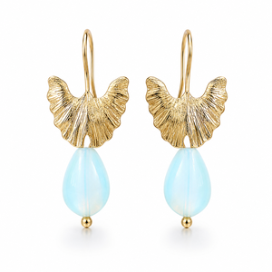 Orecchini Pendenti Vintage a Forma di Foglia di Ginkgo in Tono Oro con Pietra Colorata, Orecchini Creativi per Donne - Product Image 1