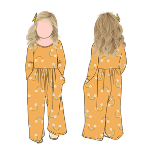 Vente en gros de barboteuse ODM à manches bouffantes avec imprimé doux arc-en-ciel pour bébés filles enfants enfants en automne saison - Product Image 5