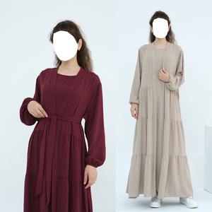 Ensemble Abaya 2 pièces en crêpe de qualité supérieure avec robe intérieure et ceinture vente en gros de vêtements islamiques pour le ramadan musulman Eid Abaya turque simple - Product Image 3
