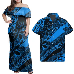 Ladies Couple Dress Polynesian Thiết Kế Bộ Lạc Phụ Nữ Giản Dị Tắt Vai Ruffle Dress & Váy Độc Đáo Tùy Chỉnh Thanh Lịch Dài Dress