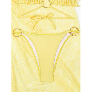 Conjunto de Bikini de 3 Piezas Color Crema Amarillo, Encaje, Sexy y Lindo, Traje de Baño de Lujo Transparente de Alta Calidad, Directo de Fábrica, 2026 - Product Image 5