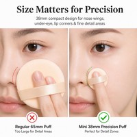 JLY 38mm Éponge de maquillage ronde double face en velours, mini applicateur de poudre, avec sangle en ruban satiné, OEM ODM
