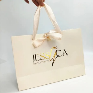 Sac cadeau en papier kraft blanc de luxe imprimé sur mesure avec poignée longue, sac de shopping avec votre propre logo, recyclable, CMJN 4 couleurs - Product Image 6