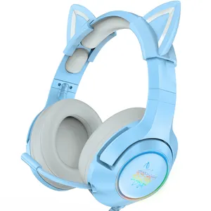 2023 earphone populer headphone untuk Onikuma K9 Pink telinga kucing headphone in-Ear gaming Headset untuk headphone merah muda