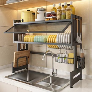 Lavabo üzerinde bulaşık kurutma rafı büyük bulaşık kurutma rafı Flip kapı paslanmaz çelik bulaşık damlalıklı mutfak lavabo organizatör - Product Image 2