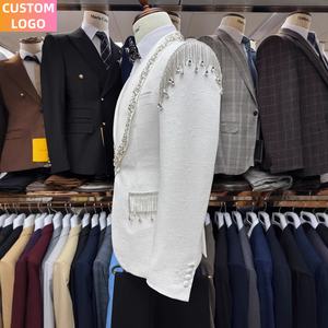 Hand genähter männlicher Anzug Custom LOGO 3 Stück Homme Blazer Slim Fit Prom Smoking Weiß Anzüge Luxus für Männer Hochzeit - Product Image 3