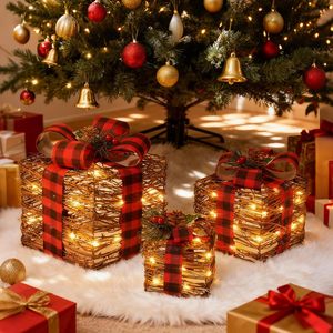 <b>Christmas</b> Gift <b>Box</b> Three-Piece Display Stand Ornaments Ironwork Illuminated Lighted European-American <b>Christmas</b> Decorations - Product Image 2