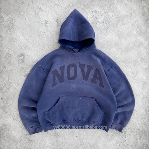 Felpa con Cappuccio OEM Effetto Acido, Stampa Personalizzata, Cotone 400-500gsm, Vestibilità Ampia Oversize, Logo Uomo, Effetto Consumato, Grigio Sbiadito al Sole - Product Image 1