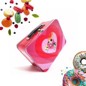 Factory wholesale custom girls pink cute rectangular suitcase metal lunch box tin box