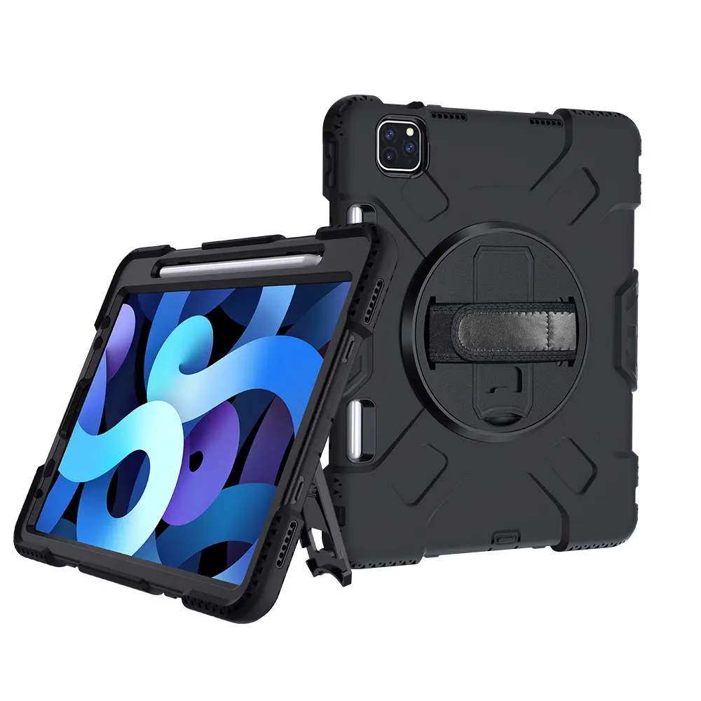 TENCHEN custom Heavy duty rugged tablet case for ipad pro 11 air 4 with 360 rotation hand strap silicone tablet covers cases