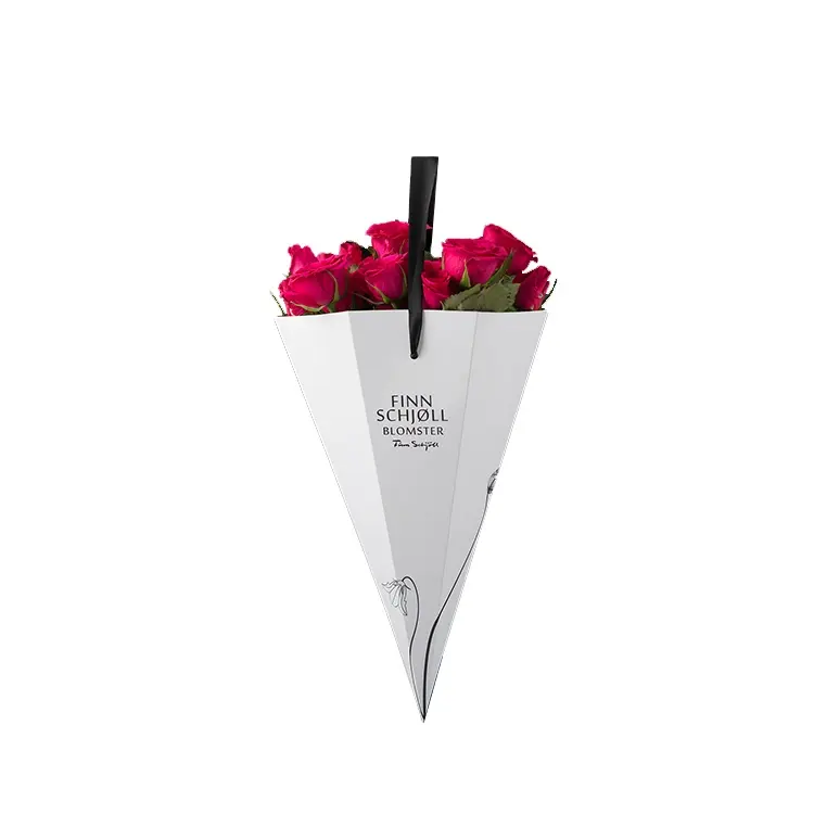 ถุงบรรจุภัณฑ์ที่กำหนดเองถุงกระดาษสีขาวดอกไม้ถุงช่อดอกไม้ที่มีโลโก้พิมพ์