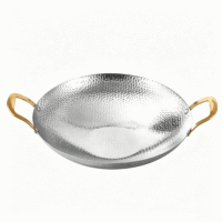 FLEY Marmite de cuisine dorée brillante à texture martelée, grande capacité, à double anse, pour fruits de mer et shabu, bassine de cuisson ronde portable pour la maison et l'hôtel
