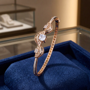Rose <b>Gold</b> <b>Beaded</b> <b>Bracelet</b> with Geometric Design Luxury Women's Wedding Jewelry 18K - Product Image 1