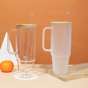 New Arrivals Logotipo Personalizado Limpar 40oz Sublimação Em Branco Tumblers Carro Fosco Matte Vidro Água Tumbler Canecas Com Alça - Product Image 6