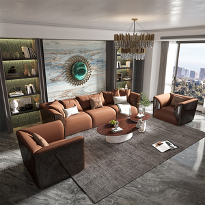 Juego de Muebles Italianos de 3 Plazas para Sala de Estar, Sofá de Cuero Moderno de Diseño, Cuero Nappa Genuino, Lujo Italiano RC-SF-03-CLIFT - Product Image 4