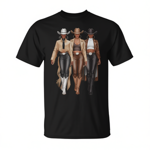 Camiseta Negra de Vaquera del Oeste con Estampado de Melanina, Camiseta Promocional de Moda para Mujer - Product Image 2