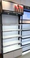 Glazen dubbelzijdige metalen schappen cosmetica displayrek gondola schap cosmetica etalage met maatwerk