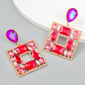 2025 nouveauté exagéré incrusté creux carré verre diamant boucle d'oreille Super fée grand géométrique déclaration boucles d'oreilles en gros - Product Image 4