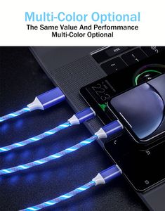 Wholesale 3 in 1 Fast Charging <b>Cable</b> 8Pin Flowing Light Phone Accessories <b>Cable</b> <b>Type</b> <b>C</b> Led Luminous Micro <b>USB</b> Data <b>Cable</b> - Product Image 4
