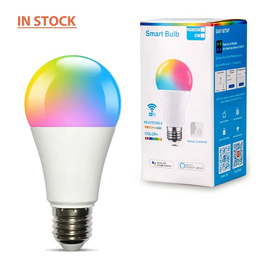 Bombilla LED inteligente con Control por voz para teléfono móvil, Bombilla RGB de diseño moderno, 9W, E27, E26