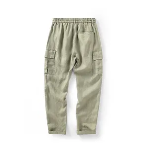 Pantaloni di lino classici streetwear larghi in arrivo nuovi pantaloni di lino traspiranti multi tasche personalizzati da uomo