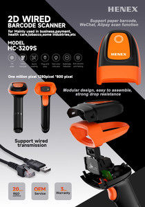 2D USB QR Scan Gun <span class=keywords><strong>Handy</strong></span> Android Lector de código de barras Escáner de mano con cable para pago móvil y uso en tienda - Product Image 2