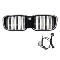 Calandre de voiture ABS noir brillant Double ligne Grille de pare-chocs avant avec lumière LED pour Bmw X3 G01 2018-2021