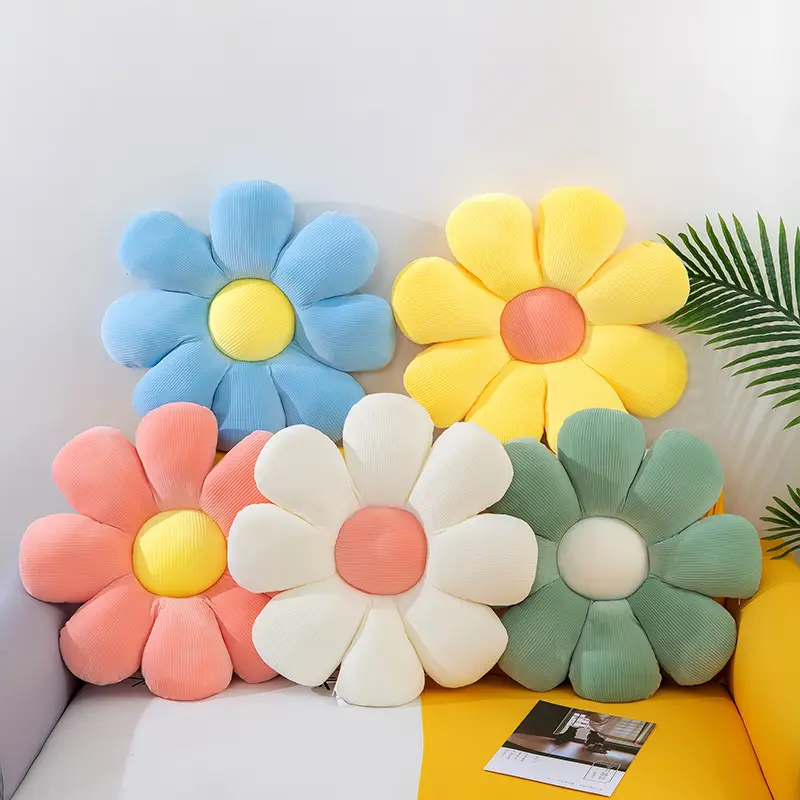 IN STOCK soft high quality wholesale 38cm 55cm Sun Flowers doll Stuffed Plush Toy cushion 3D Daisy Sunflower Throw Pillow