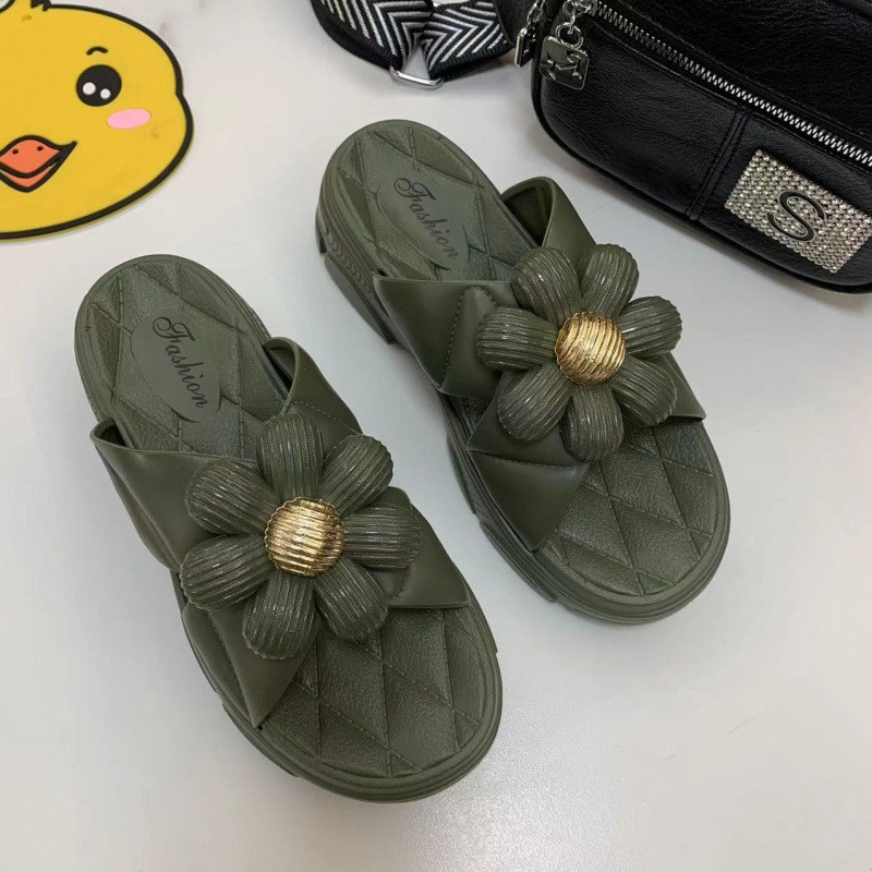 Summer Beach Casual Platform PVC Sandals Flower Non-slip Summer Slippers for Women
