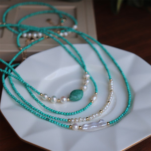 Estate <span class=keywords><strong>turchese</strong></span> <span class=keywords><strong>collana</strong></span> <span class=keywords><strong>di</strong></span> <span class=keywords><strong>perle</strong></span> d'acqua dolce per le donne oro placcato in acciaio inox impermeabile per le feste - Product Image 2