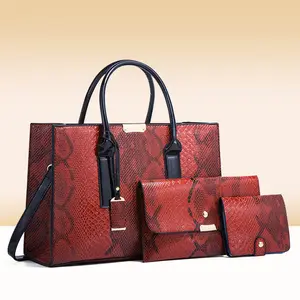 2023 New PU Women Handbags 3 Piece Big Capacity Ladies Clutch Bag Handbag Set Walle