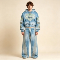 Ensemble 2 pièces ELYRADIA : Sweat à capuche court zippé et short en molleton délavé avec logo brodé, collection automne, pour homme