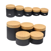 Pots en plastique PET givré avec logo personnalisé, 60g, 120g, 200g, 250g, 500g, pour beurre corporel, crème cosmétique, crème pour le visage, avec couvercles en bois grainé, couvercle en bambou