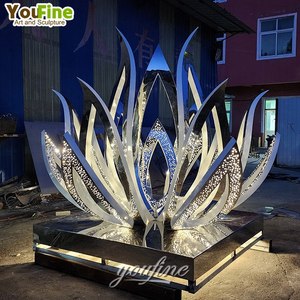 Belle sculpture extérieure de <span class=keywords><strong>fleur</strong></span> de <span class=keywords><strong>lotus</strong></span> en métal d'acier inoxydable de jardin avec la lumière et l'eau - Product Image 4