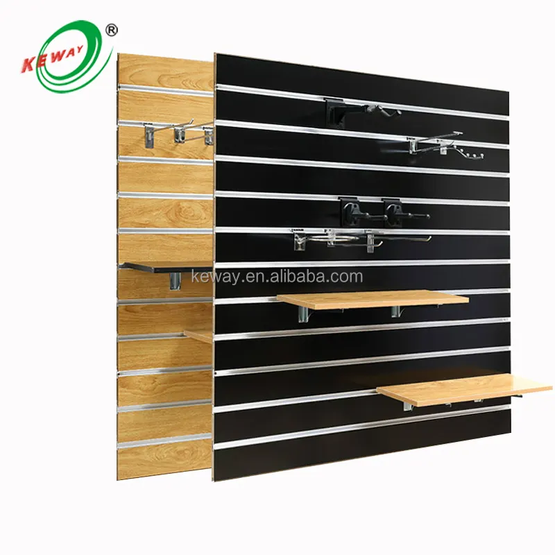 공장 15-18mm 슬랫월 디스플레이 랙 mdf 장식 판금 패널 4x8ft 알루미늄 삽입 MDF 슬랫월 패널 선반