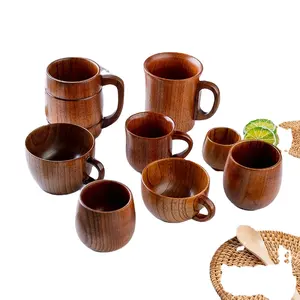 लकड़ी के बड़े पेट कप हस्तनिर्मित बेर की लकड़ी संभाल कप बियर चाय कॉफी दूध पानी कप रसोई घर के लिए रसोई बार Drinkware बार 1 पीसी