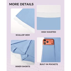 Jupe de tennis pour femme avec short intégré, ourlet festonné, taille haute, style athlétique, pour le golf, taille élastique - Product Image 5
