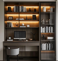 Luxuriöses Wohnzimmer-Glasschrank mit Holzelementen, Moderner TV-Ständer mit Stauraum & LED-Beleuchtung, Wandeinheit