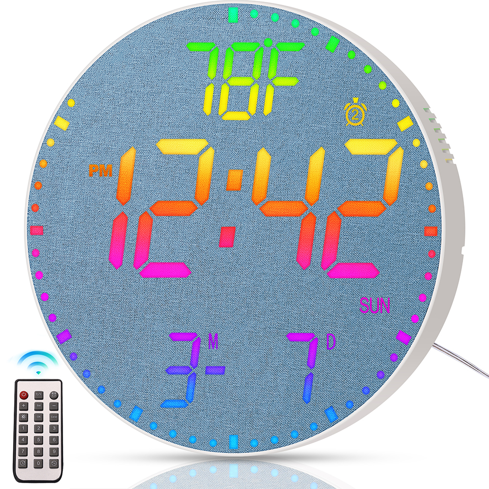 Modern Home Decor 12'' Colorful Neon RGB Time Light Sensor Digital Date ...