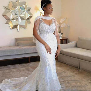 Vestido de Novia Personalizado con Diseño Nuevo, Borlas, Color Blanco, Talla Grande, Estilo Sirena, Musulmán, Hecho a Medida, con Encaje, 2024 - Product Image 3