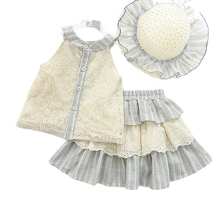 Ensemble deux pièces d'été <span class=keywords><strong>pour</strong></span> filles, avec débardeur sans manches en dentelle et jupe à volants superposés - Product Image 5