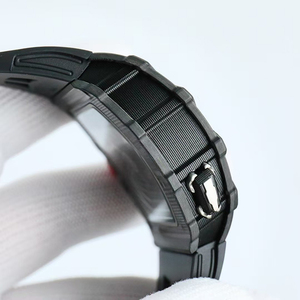 Reloj Automático Mecánico de Lujo de Excelencia Inigualable, Tonneau de 50 mm, Fibra de Carbono Negra, Corona Roja, Puntero Luminoso, Correa de Goma - Product Image 3
