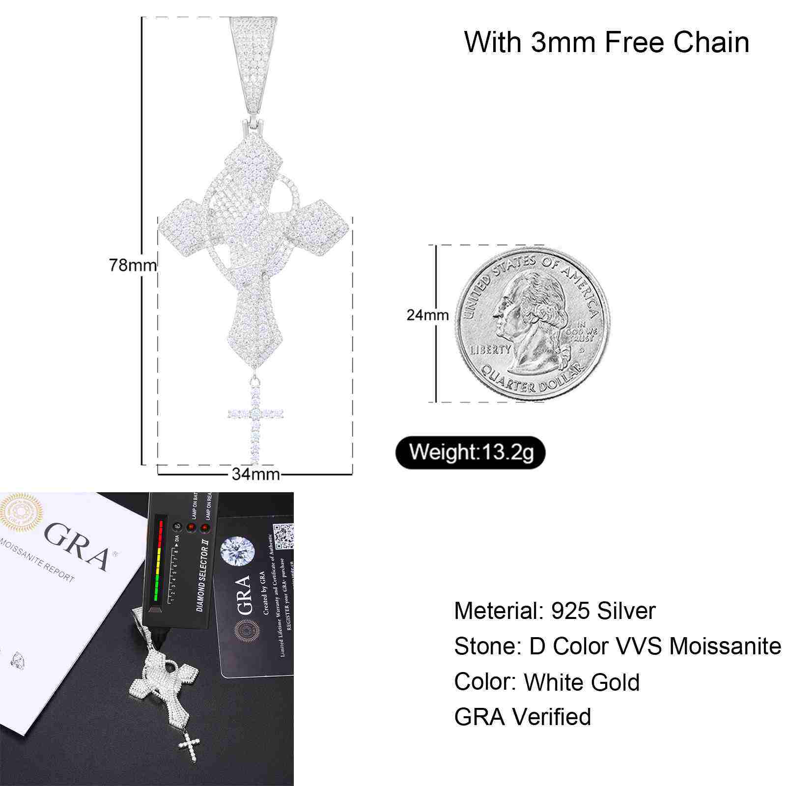 Croix de prière en or blanc