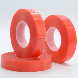 Factory Custom High Temperature Resistance Transparent Adhesive Red Film Double Sided PET Adhesive Tape Jumbo Roll