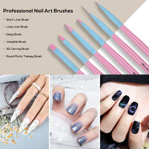Ensemble de 6 pinceaux professionnels pour nail art, manche en bois, poils synthétiques rose-bleu, ombré, logo personnalisé, pour la conception de lignes et le nail art 3D - Product Image 6