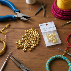 Perline in metallo Ilan 8mm oro con foro grande per la creazione di gioielli e accessori - Product Image 3