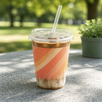 Impression de logo personnalisée, vente en gros de gobelets en plastique transparent PET jetables pour boissons froides et café, avec couvercle, en PP, de 8, 10, 12, 14, 16 et 32 oz.